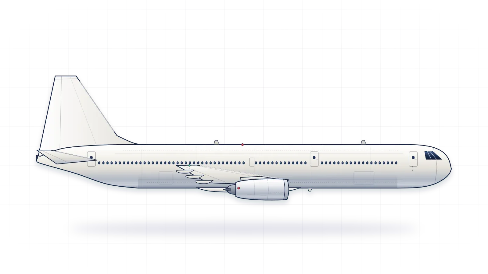 Airbus A300 drawn as a collector's print: widebody airliner with two turbofans, in a plain finish with no markings