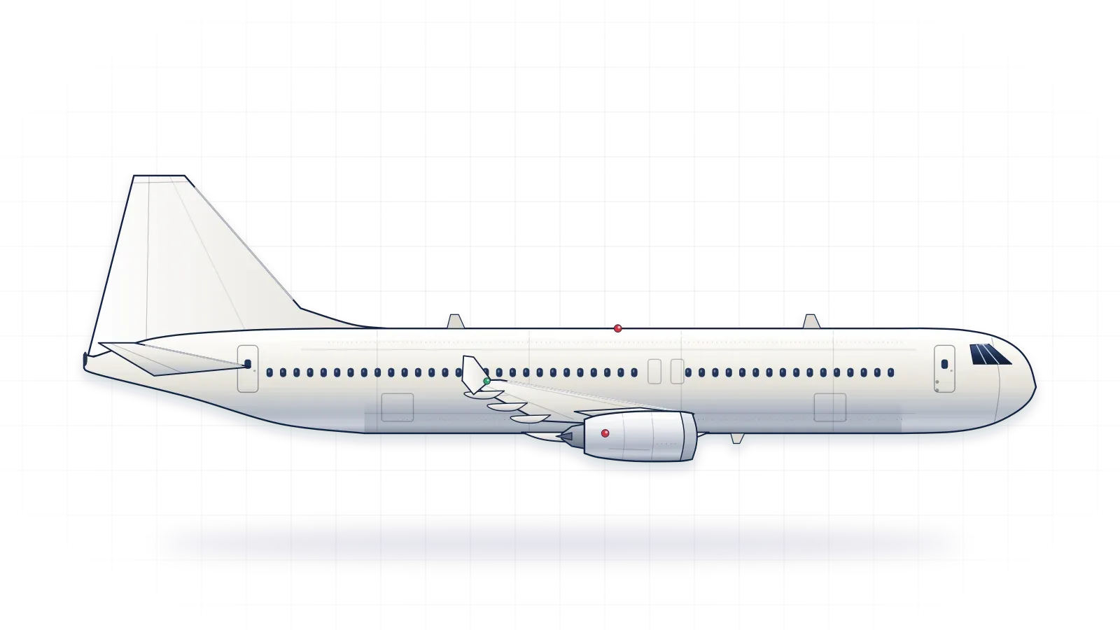 Airbus A320 drawn as a collector's print: narrowbody airliner with two turbofans, in a plain finish with no markings