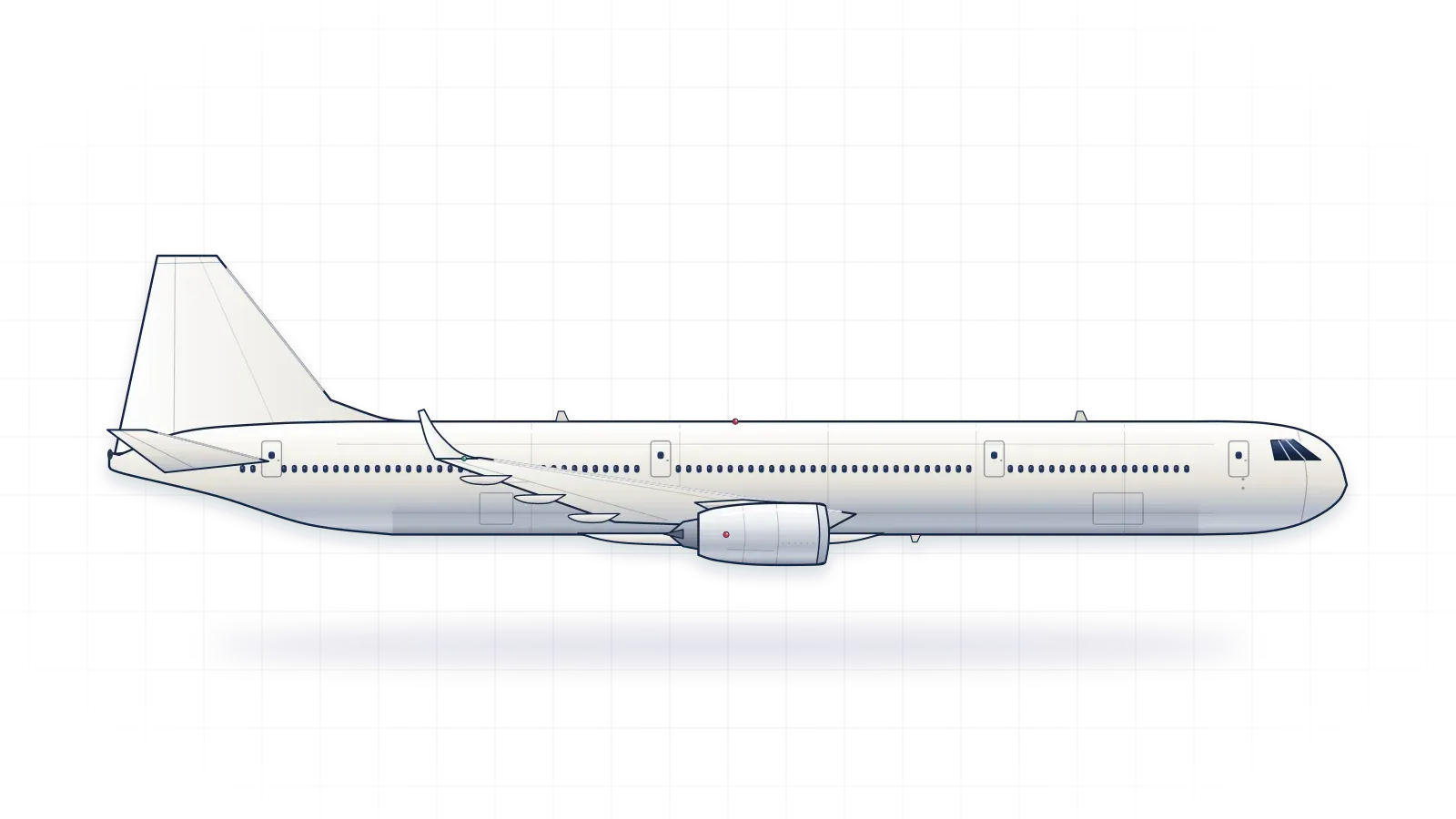 Airbus A350 drawn as a collector's print: widebody airliner with two turbofans, in a plain finish with no markings