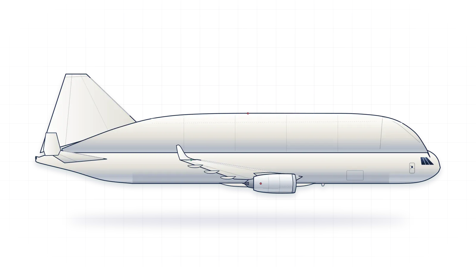 Airbus BelugaXL drawn as a collector's print: outsize cargo plane with two turbofans, in a plain finish with no markings