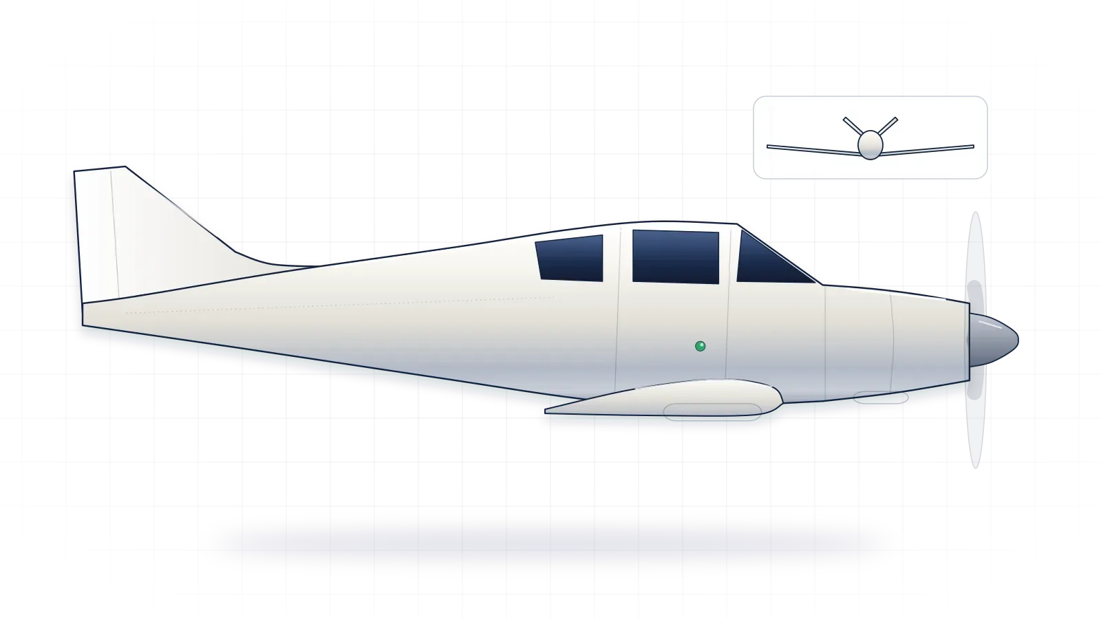 Beechcraft Bonanza drawn as a collector's print: light aircraft with one piston engine, in a plain finish with no markings