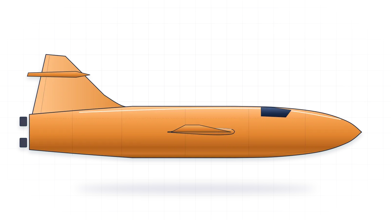 Bell X-1 drawn as a collector's print: rocket research plane with one rocket engine, in a plain finish with no markings