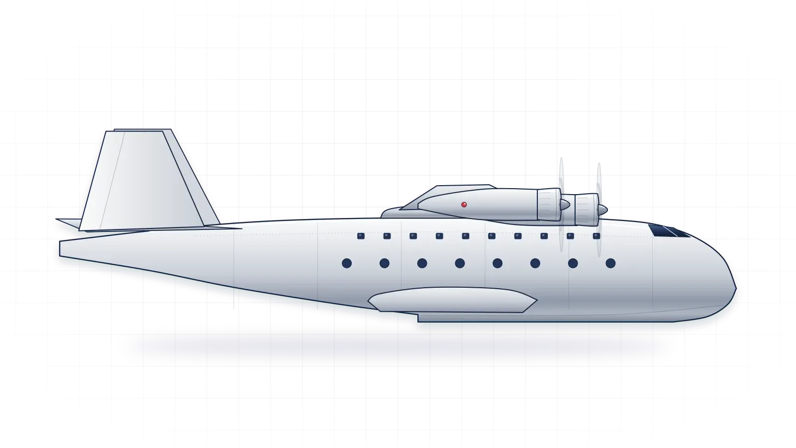 Boeing 314 Clipper drawn as a collector's print: flying boat airliner with four radial engines, in a plain finish with no markings