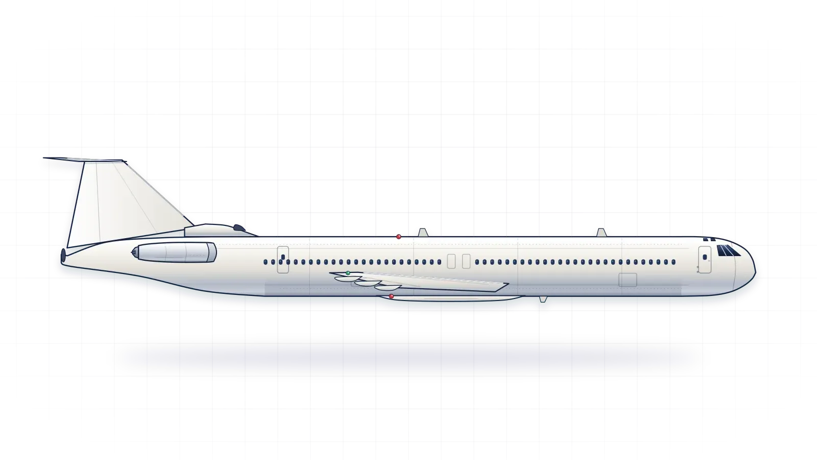 Boeing 727 drawn as a collector's print: airliner with three turbofans, in a plain finish with no markings