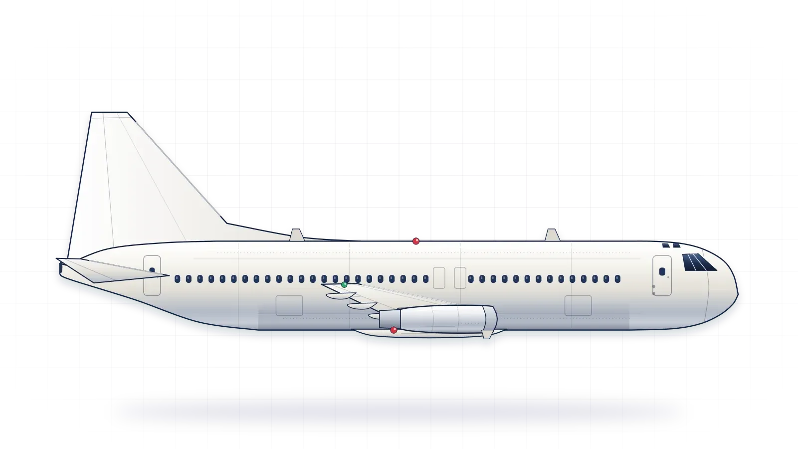 Boeing 737 drawn as a collector's print: narrowbody airliner with two turbofans, in a plain finish with no markings