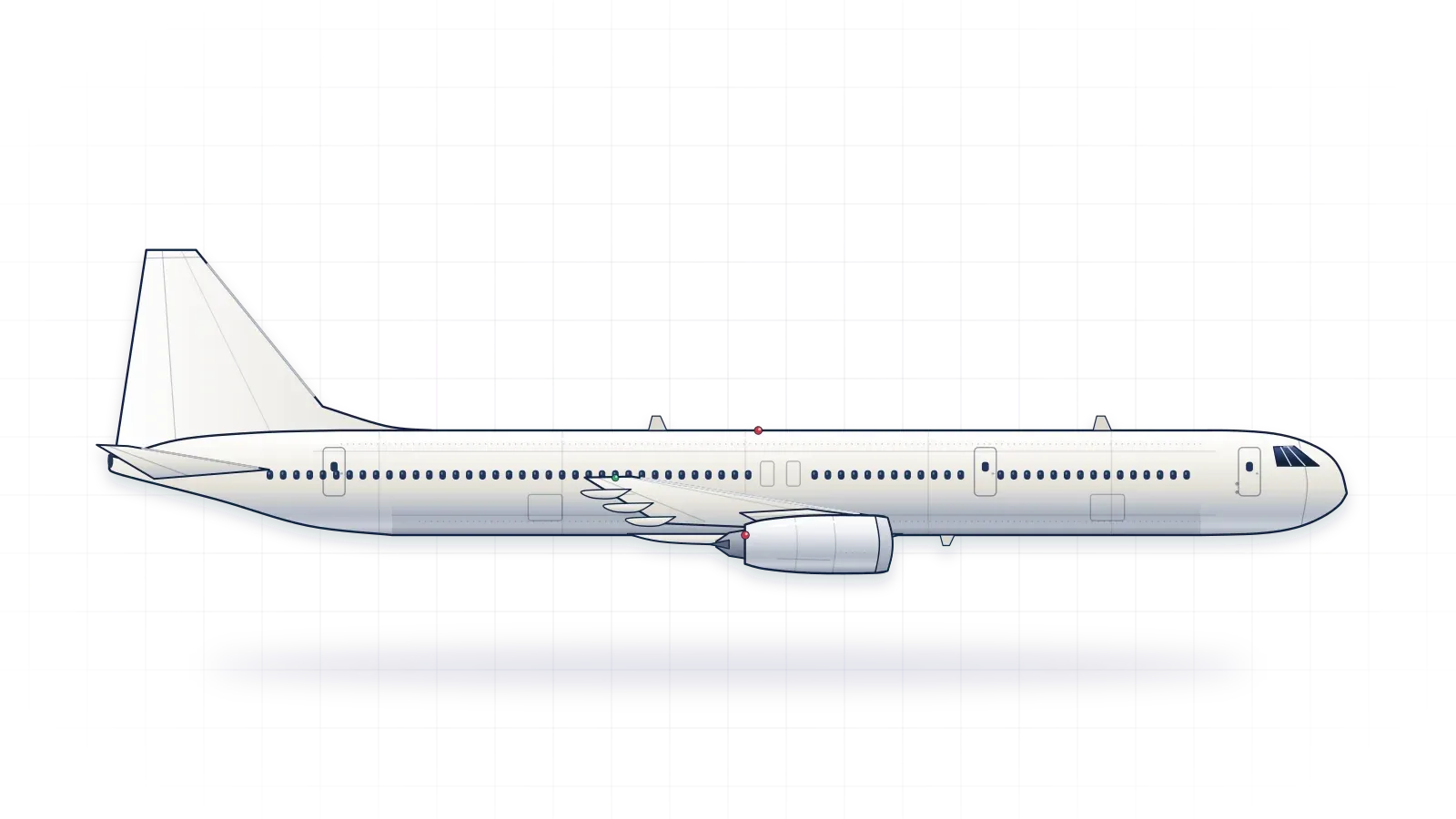 Boeing 757 drawn as a collector's print: narrowbody airliner with two turbofans, in a plain finish with no markings