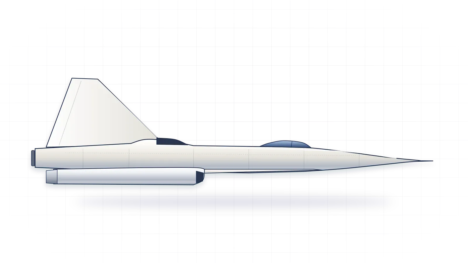 Boom XB-1 drawn as a collector's print: supersonic demonstrator with jet engines, in a plain finish with no markings