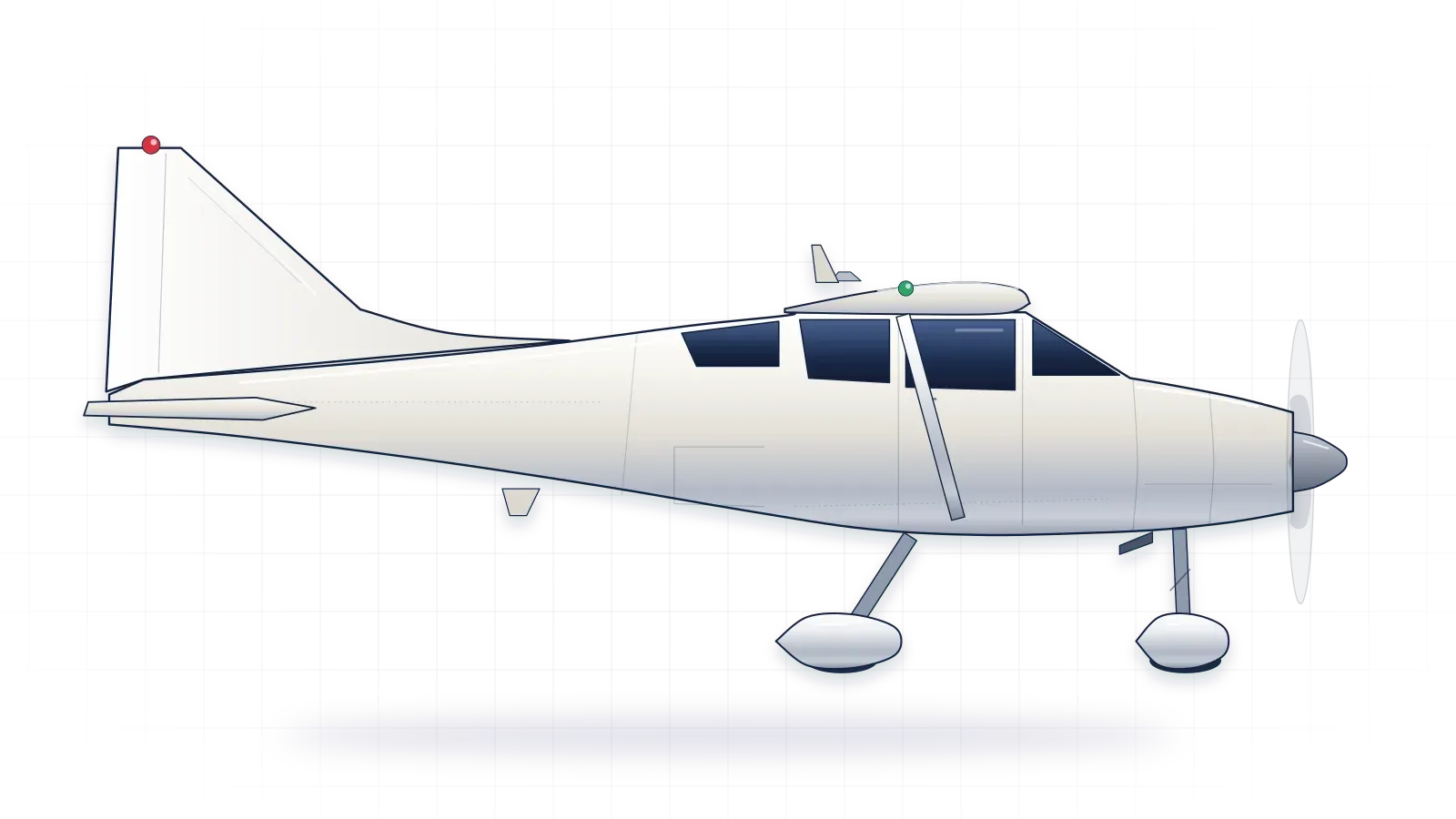 Cessna 172 Skyhawk drawn as a collector's print: light aircraft with one piston engine, in a plain finish with no markings