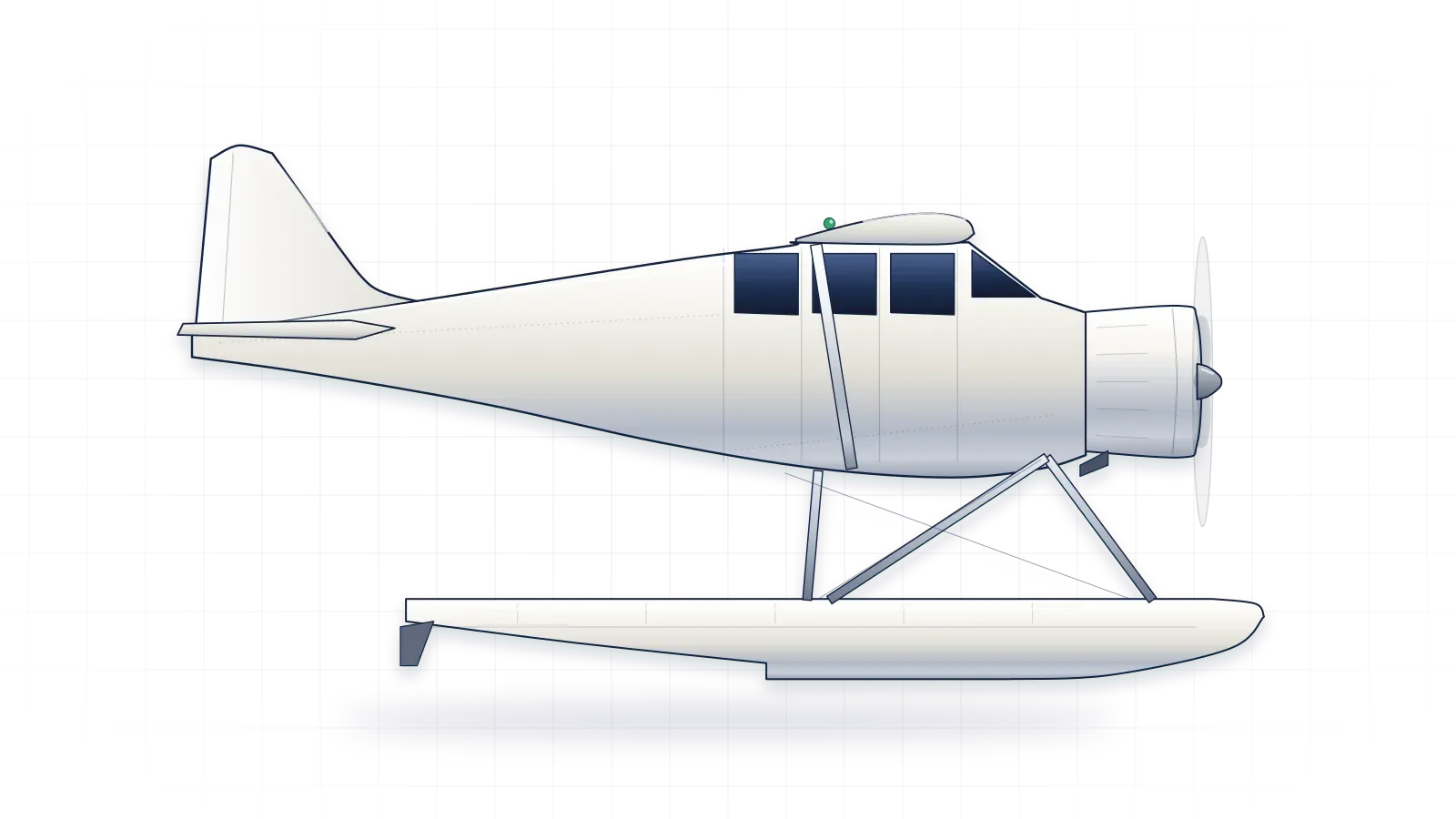 de Havilland Canada DHC-2 Beaver drawn as a collector's print: bush plane with one radial engine, in a plain finish with no markings