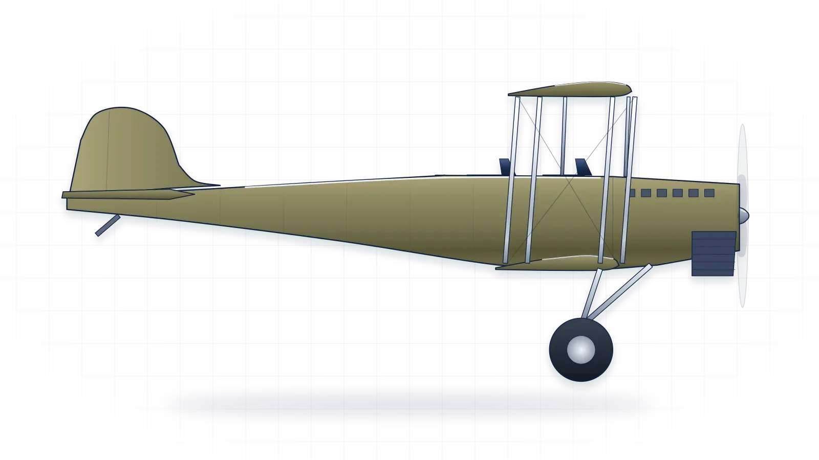 Douglas World Cruiser drawn as a collector's print: long-range biplane with one piston engine, in a plain finish with no markings