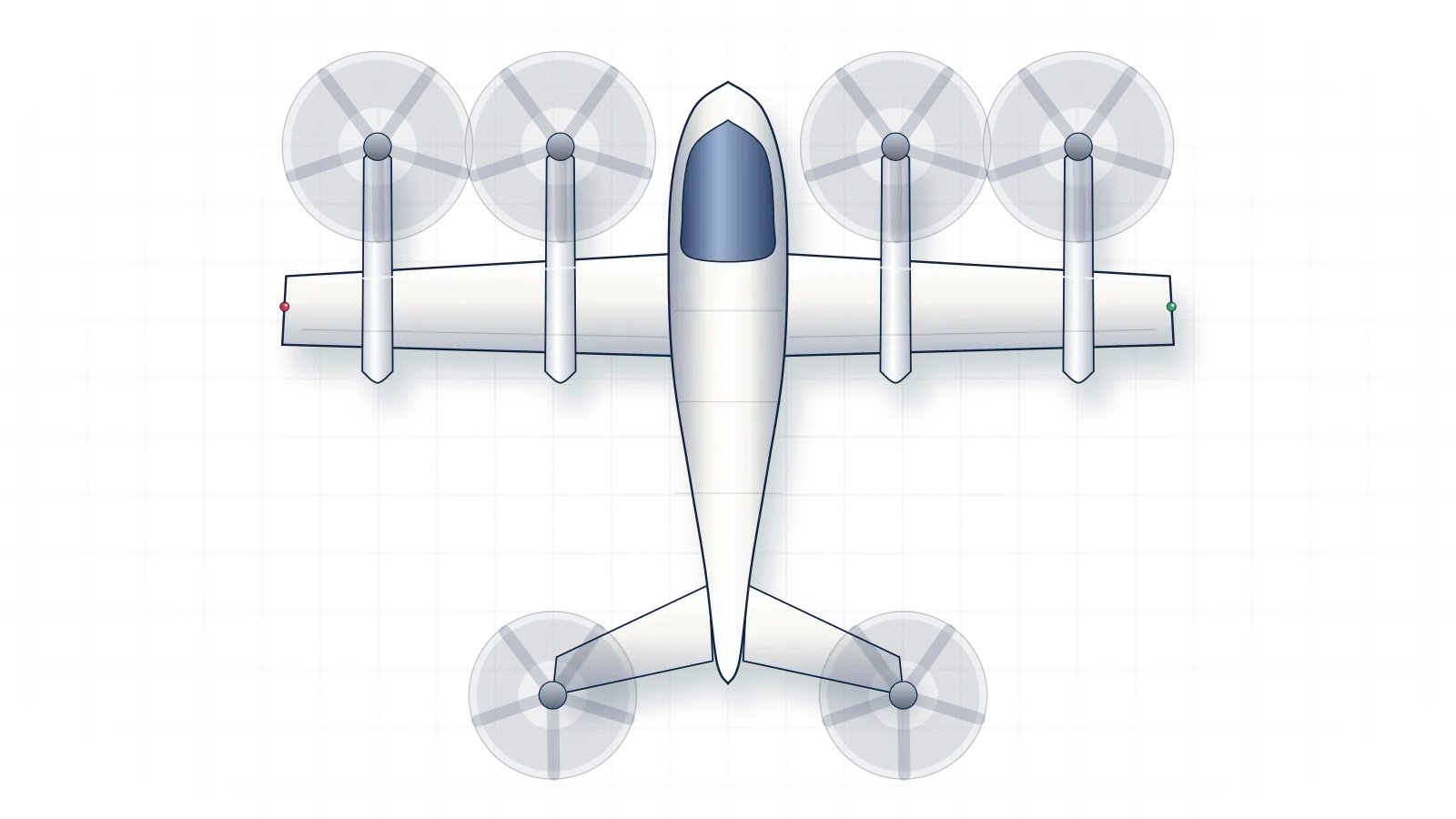 Joby S4 drawn as a collector's print: electric air taxi with six electric propellers, in a plain finish with no markings