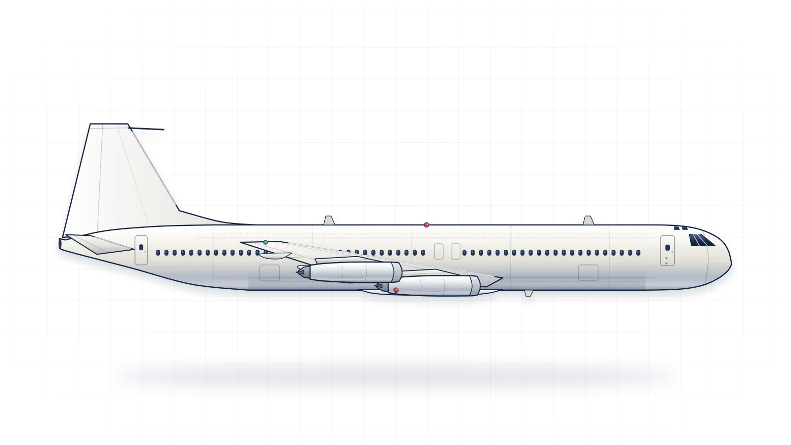 NASA's Boeing 720 Crash-Test Jet drawn as a collector's print: crash-test jet with four jet engines, in a plain finish with no markings