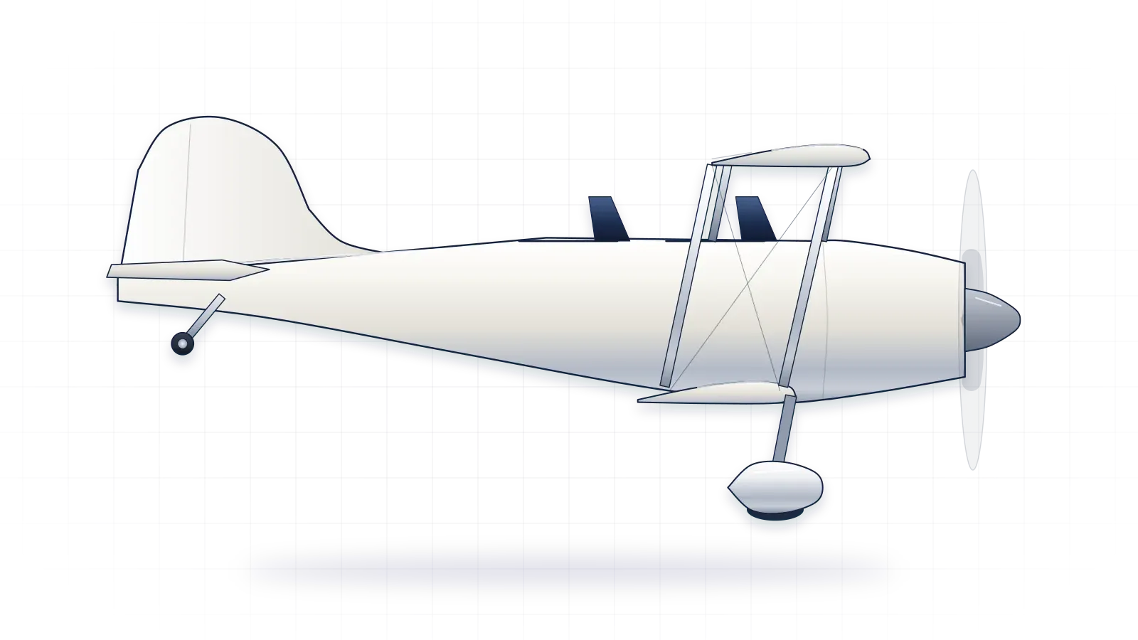 Pitts Special drawn as a collector's print: aerobatic biplane with one piston engine, in a plain finish with no markings