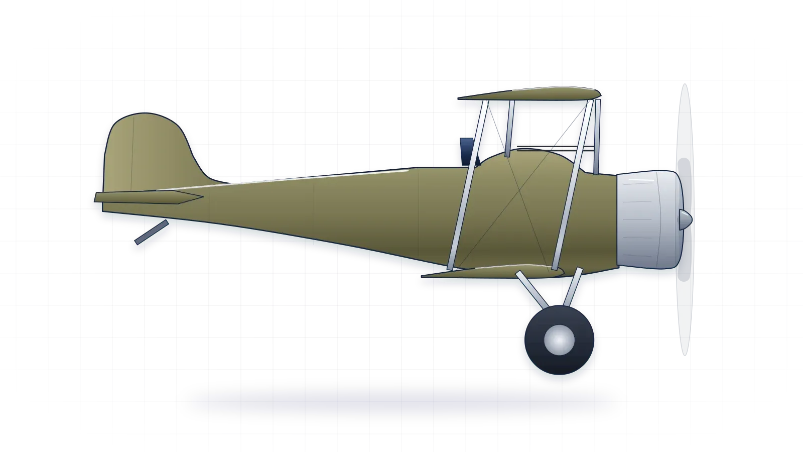 Sopwith F.1 Camel drawn as a collector's print: fighter biplane with one rotary engine, in a plain finish with no markings