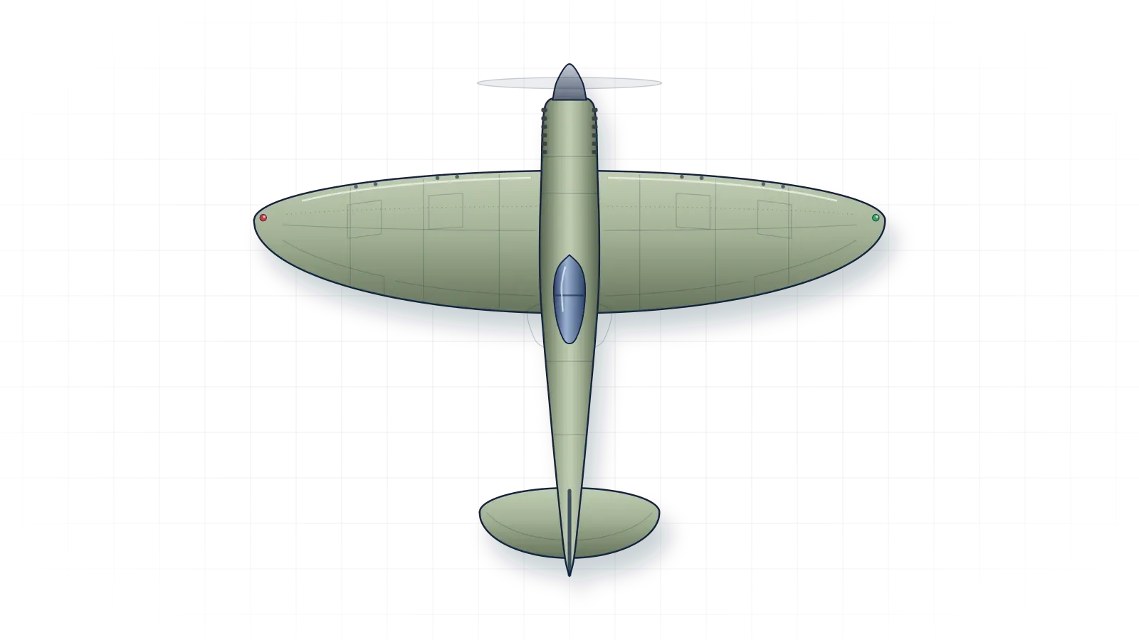Supermarine Spitfire drawn as a collector's print: fighter with one piston engine, in a plain finish with no markings